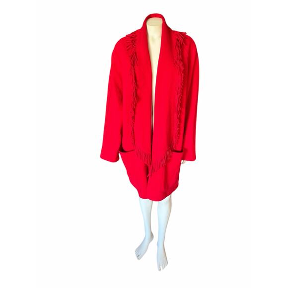 Andrea Jovine Womens Boiled Wool Fringe Oversized Jacket Red Wool Vintage Medium - Picture 2 of 8